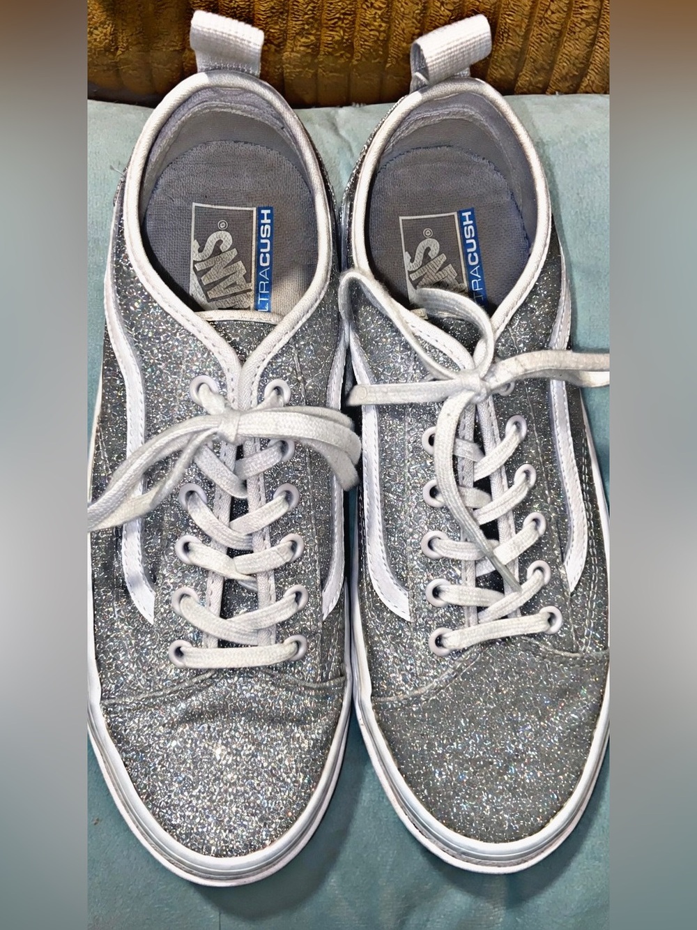 Vans Silver Glitter Low-Top Sneakers with White Side Stripe